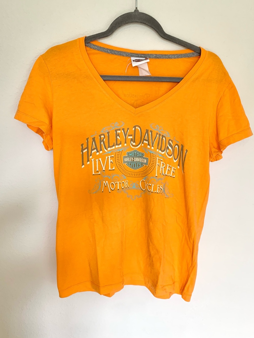 Harley-Davidson Women's Bright Orange V-Neck Logo Tee